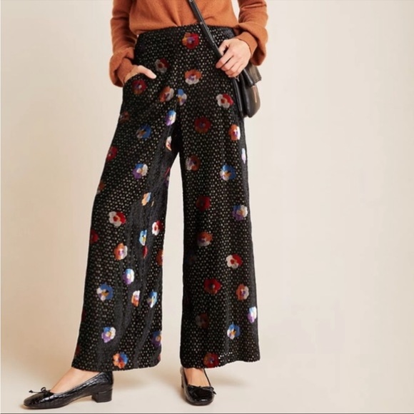 Eva Franco Pants - COPY - Anthropologie Eva Franco Velvet Metallic Pasquette Floral Wide Leg Pants…
